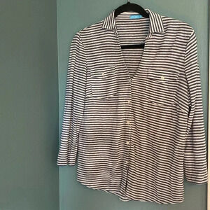 J. McLaughlin blue/white stripe button down linen shirt - small- great condition